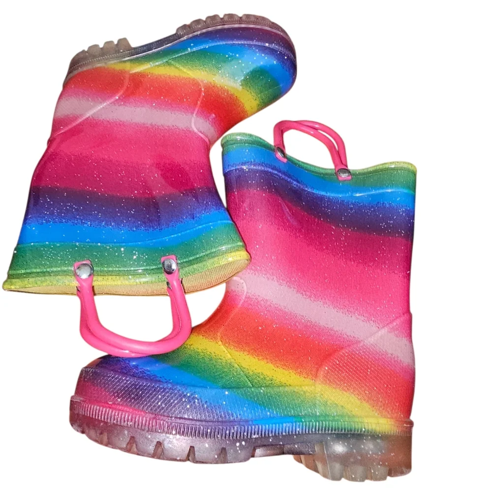 Colorful Rainbow Kids' Light Up Rain Boots